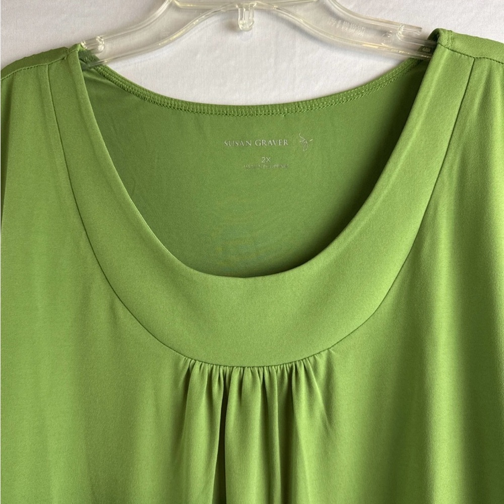 Susan Graver Women's 2X Plus Tank Top Green Stretch Silky Sleeveless Blouse
